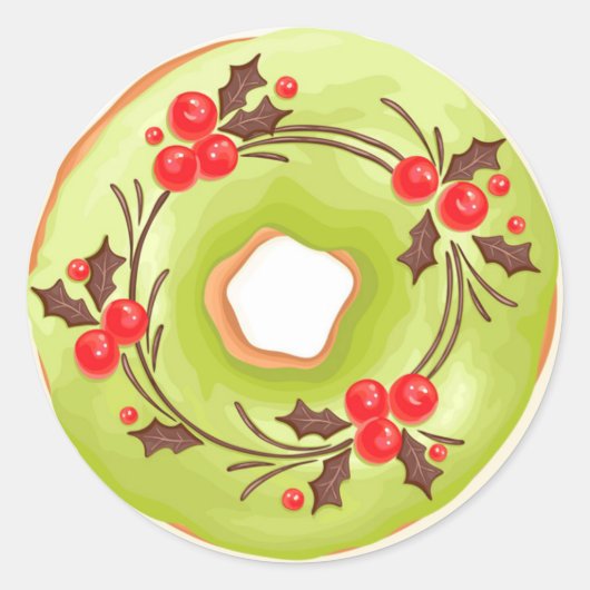 抹茶のドーナツとヒイラギのクリスマス ラウンドシール (正面)