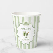 抹茶の誕生日グリーンボウストライプ 紙コップ (正面)