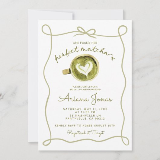 抹茶をテーマにしたブライダルシャワー 招待状 (正面)
