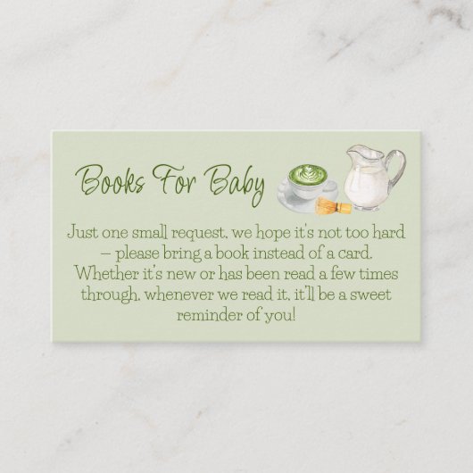 抹茶をテーマにした赤ちゃんシャワー用の本 エンクロージャーカード (正面)