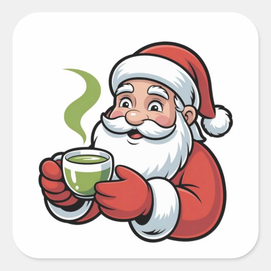 抹茶を飲むサンタクロース クリスマス スクエアシール (正面)