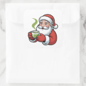 抹茶を飲むサンタクロース クリスマス スクエアシール (バッグ)