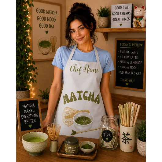 抹茶グリーンティー、おすすめのお茶Tシャツ エプロン