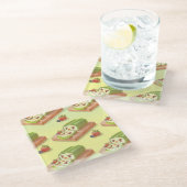 抹茶ケーキ転がイラストレーション ガラスコースター (アングル)