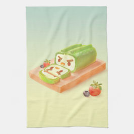 抹茶ケーキ転がイラストレーション キッチンタオル
