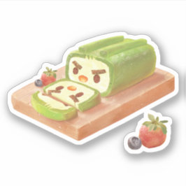 抹茶ケーキ転がイラストレーション シール