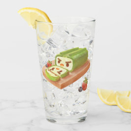 抹茶ケーキ転がイラストレーション タンブラーグラス