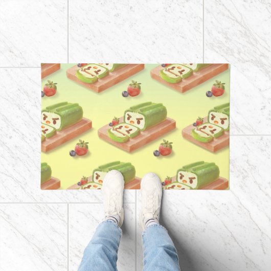 抹茶ケーキ転がイラストレーション ドアマット (室内)