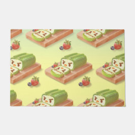 抹茶ケーキ転がイラストレーション ドアマット