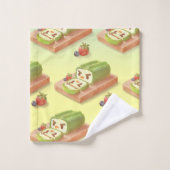 抹茶ケーキ転がイラストレーション バスタオルセット (ウォッシュタオル)