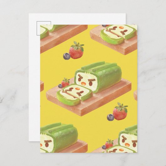 抹茶ケーキ転がイラストレーション 案内ポストカード (正面/裏面)