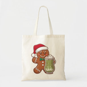 抹茶ドリンクを持つジンジャーブレッドマンクリスマス トートバッグ