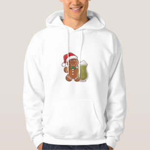 抹茶ドリンクを持つジンジャーブレッドマンクリスマス パーカ