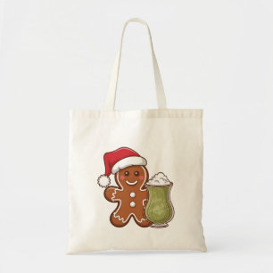抹茶ドリンクを持つジンジャーブレッドマン クリスマス トートバッグ