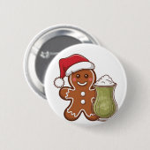 抹茶ドリンクを持つジンジャーブレッドマン クリスマス 缶バッジ (正面&裏面)