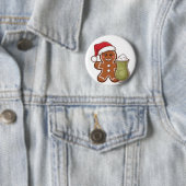 抹茶ドリンクを持つジンジャーブレッドマン クリスマス 缶バッジ (インサイチュ)