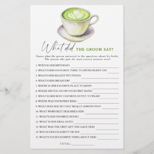 抹茶ブライダルシャワー新郎は何と言った (正面)