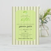抹茶ベイビーシャワー Sage Green Stripes Love You So Matcha 招待状 (スタンド正面)