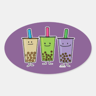抹茶ボバ茶グリーンドリンクミルクタロタピオカ日本 楕円形シール