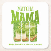 抹茶ママグリーンティーグリッターマママギフトカフェ スクエアペーパーコースター (正面)