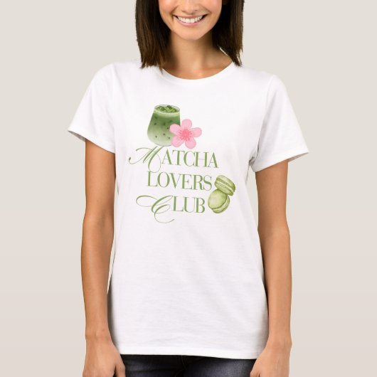 抹茶ラバーズクラブ 抹茶マカロンと桜 Tシャツ (正面)