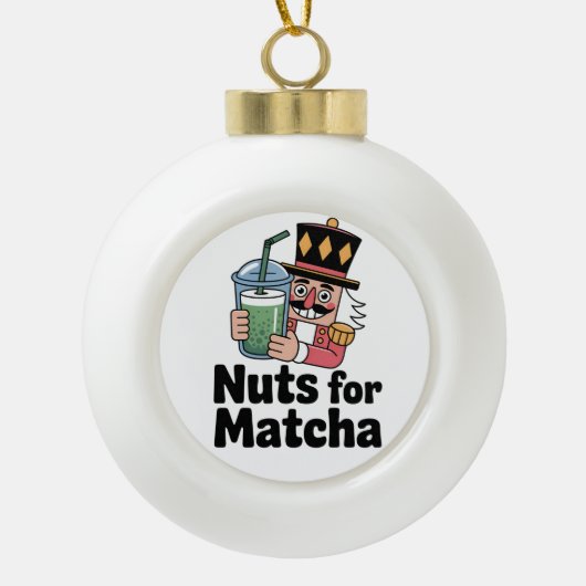抹茶好きにはたまらないクリスマスのくるみ割り人形 抹茶ドリンク セラミックボールオーナメント (正面)
