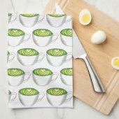 抹茶日本の緑茶ラテティーカップグルメ キッチンタオル (四つ折り)