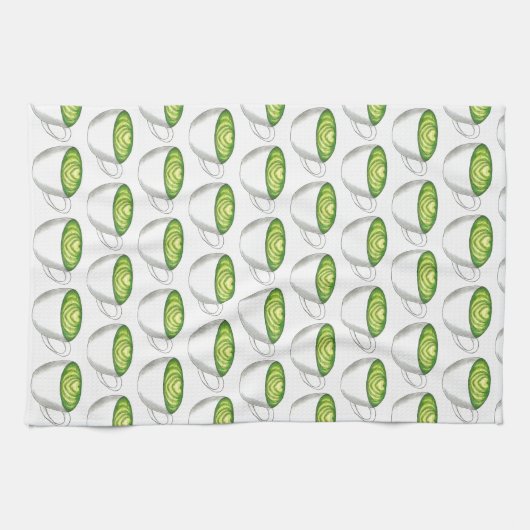 抹茶日本の緑茶ラテティーカップグルメ キッチンタオル (横)