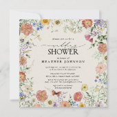 押されたワイルドフラワーフローラフレームウェディングシャワー 招待状 (正面)