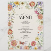押されたワイルドフラワーフローラフレームブライダルシャワー メニュー (正面)