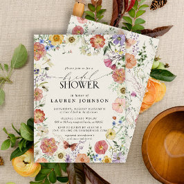 押されたワイルドフラワーフローラフレームブライダルシャワー 招待状