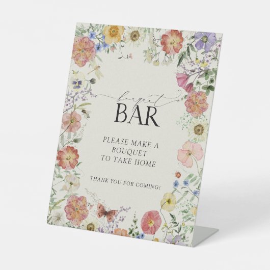 押されたワイルドフラワーフローラブライダルシャワーブーケ 台座サイン (正面)