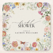 押されたワイルドフラワーフローラブライダルシャワー スクエアペーパーコースター (正面)