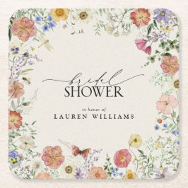 押されたワイルドフラワーフローラブライダルシャワー スクエアペーパーコースター