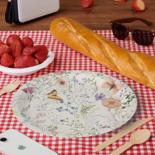 押されたワイルドフラワーフローラブライダルシャワー ペーパープレート (ピクニック)