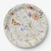 押されたワイルドフラワーフローラブライダルシャワー ペーパープレート (正面)
