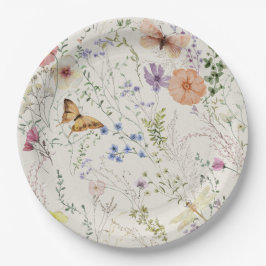 押されたワイルドフラワーフローラブライダルシャワー ペーパープレート