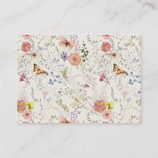 押されたワイルドフラワーブライダルシャワーキスゲーム エンクロージャーカード (裏面)