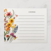 押されたワイルドフラワーブライダルシャワーレシピカード (裏面)