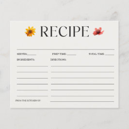 押されたワイルドフラワーブライダルシャワーレシピカード