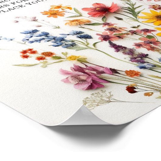 押されたワイルドフラワーベビーシャワーおむつラッフルサイン ポスター (角)