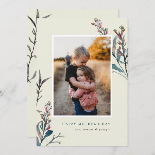 押されたワイルドフラワーマザーズデイカード 招待状 (正面/裏面)