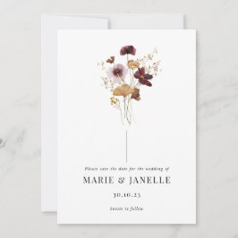 押されたワイルドフラワー日付カードを保存 セーブザデート