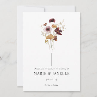 押されたワイルドフラワー日付カードを保存 セーブザデート