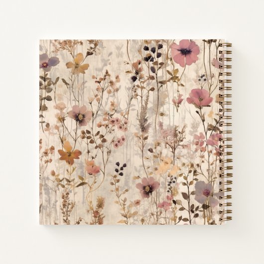 押された花コテージコアワイルドフラワーズボタニカル ノートブック (裏面)