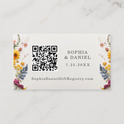 押された花ブライダルシャワーギフト登録カード エンクロージャーカード (正面)