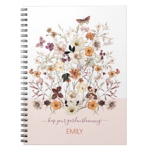 押された野花名前をカスタムする植物フローラ ノートブック (正面)