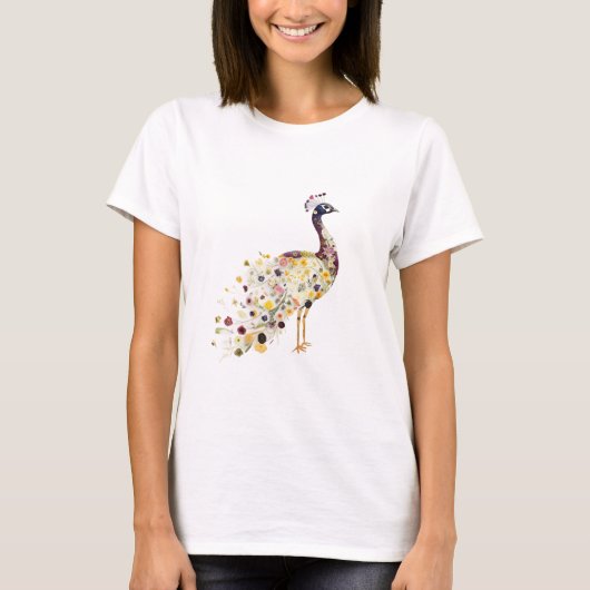押しお洒落た花の孔雀の形 Tシャツ (正面)