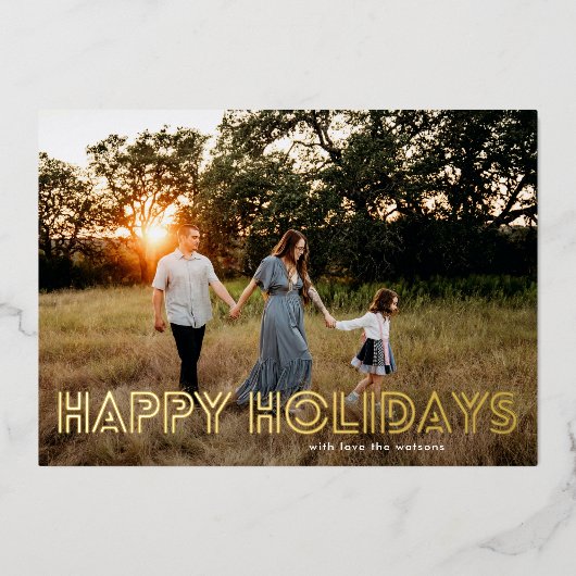 押しはっきりした込み金ゴールド写真エレガントHappy 箔シーズンカード (正面)