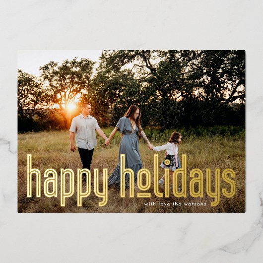 押しはっきりした込み金ゴールド写真モダンHappy 箔シーズンカード (正面)